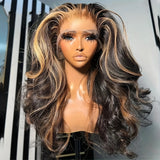 Honey Blonde Lace Front Wigs Human Hair 4/27 Highlight Ombre 4x4 Transparent Lace Frontal Human Hair Wigs For Women Pre Plucked Body Wave Highlight Lace Front Wigs 180% Density