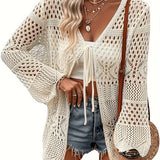 Plus Size Scallop Trim Solid Kimono, Casual Cut Out Long Sleeve Lace Up Kimono, Women's Plus Size Clothing