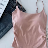 greatnfb  1pc Teen Girls Bohemian Style Cotton Camisole With Built-in Padded Bra, Backless Strappy Tank Top For Teenagers Students (12-14Y)