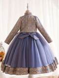 3pcs Girls Glamorous Puffy Princess Dress Set - Flower Embellished, Jacquard Jacket & Bag - Perfect for Parties & Performances