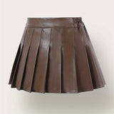 Girls Fashionable High Waist Pleated PU Leather Skirt with Built-in Safety Shorts - Perfect Party & K-pop Inspired Gift for Trendsetters