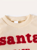 2pcs Christmas Santa Baby Waffle Embroidered Letter Fashion Top + Pants Casual & Comfy Suit