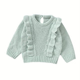 6 Months-3 Years Toddler Baby Girl Sweater, Long Sleeve Crew Neck Frills Solid Fall Winter Warm Knit Pullover Sweater Clothes