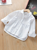 Girls' U Hem Embroidered Button Down Long Sleeve Cotton Shirts For Spring Summer And Autumn