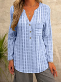 greatnfb  Plus Size Casual Blouse, Women's Plus Striped Print Long Sleeve Button Up Notched Neck Pocketed Shirt Top