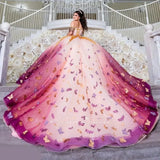 Colorful 3D Butterfly Quinceanera Dresses Ball Gown  Off The Shoulder Lace Sweet 16 Vestidos De 15 Anos