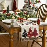 Merry Christmas Table Runner - Holiday Dining Decor with Red Pine Trees, Woven Polyester, Festive Table Decoration, Rectangle, 13x72 inches