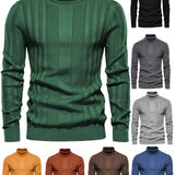 Cozy High Neck Knitted Sweater - Soft High Stretch Polyester Fabric, Long Sleeve, Regular Fit, Machine Washable, Solid Color Pullover for Men - Perfect for Spring and Fall Seasons