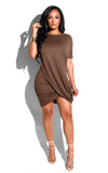 GREATNFB  In Stock! F59  Ins European and American round Neck Pleated Design Dress Irregular Short Sleeve Nightclub Skirt