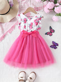 Girls Floral Ruffle Sleeveless Peplum Tutu Dress - Crew Neck, Medium Stretch, Regular Fit, Polyester, Spring/Summer Party Birthday Gift