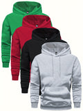 4 Pcs Men's Solid Color Hoodie - Soft, Breathable, Casual Long Sleeve Hooded Sweatshirt with Kangaroo Pocket for Outdoor Activities, Daily Wear, and Travel - Comfortable, Relaxed Fit