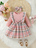 Adorable Princess Dress - Long Sleeve, Lattice Print, Bow Tie, Christmas Themed, Cute and Festive Outfit for Infant Girls