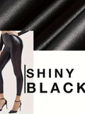 Faux Leather Leggings For Women Tummy Control Stretch High Waist Pleather Pants With Thin Fleece Lined