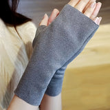 Solid Color Half Finger Winter Warm Gloves, Windproof Fingerless Hand Warmer Gloves Mittens For Women