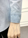 Plain Washed Blue Long Sleeve Casual Style Denim Shirts Top, Women's Denim Jeans & Clothing