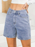 greatnfb Washed Water Ripple Embossed Shorts, Slash Pockets Causal Vintage Denim Pants, Women's Denim Jeans & Clothing