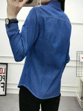 Plain Washed Blue Long Sleeve Casual Style Denim Shirts Top, Women's Denim Jeans & Clothing