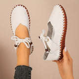 Womens Chic Lace-Up Flats - Seamless Solid Color, Pillow-Soft Sole - Casual, Comfortable, Round Toe Design for Everyday Wear