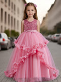 Enchanting Sleeveless Ruffle Trim Mesh Tutu Dress for Girls - A Dreamy Elegant Choice for Formal Occasions & Ball Parties - Girls Fashion Clothing