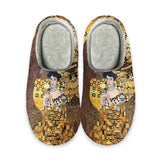 Flannel Cotton Slippers Oil Painting Kiss Gustav Klimt Winter Warm Round Toe Fuzzy Shoes Indoor Anti-slip Sandals Women  New