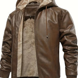 Stylish Men's PU Leather Hooded Jacket - Windproof, Waterproof, Thick, and Trendy for Spring and Autumn - Perfect for Outdoor Activities