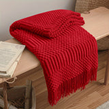 1pc Soft & Warm Multifunctional Knitted Throw Blanket - Perfect for Sofa, Car, Bed, and Outdoor Use - Tassel Trim, Versatile, and Cozy for All Seasons