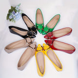 Fashionable Womens Buckle Flat Shoes - Pointed Toe Slip-Ons with Solid Color Patent Leather - Ultra-Comfortable & Stylish