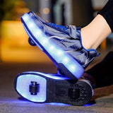 Stylish Double-Wheeled Boys' Roller Skate Shoes with Rechargeable LED Lights - Lightweight, Anti-Slip for Indoor/Outdoor Adventure, All Season