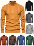 Cozy High Neck Knitted Sweater - Soft High Stretch Polyester Fabric, Long Sleeve, Regular Fit, Machine Washable, Solid Color Pullover for Men - Perfect for Spring and Fall Seasons