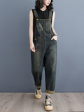 Women's Casual Denim Overalls, Spring Collection, Relax Fit Dungarees With Adjustable Straps, Versatile Streetwear