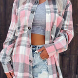 greatnfb  Plaid Print Simple Shirt, Casual Button Front Long Sleeve Shirt, Women's Clothing