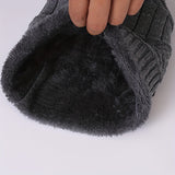 Cozy 3pcs Winter Set: Thick Fleece-Lined Beanie, Scarf & Touchscreen Gloves -, Cotton, Hand Washable