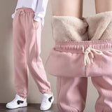 Winter Women Harem Pants Drawstring Fleece Long Thicken Y2K Sweatpants Joggers Trousers Sports Casual Soild Color Warm Pants