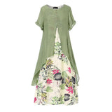 Loose Women Dress Vintage Summer Floral Print Party Dresses Breathable Linen Blend Pacthwork Elegant Women Long Dress