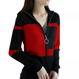 greatnfb Women Knitted Sweater Jacket 2024 Female Autumn Wint Erstriped Slim Slimming Fashion Simple Contrast Color Zipper Cardigan A792