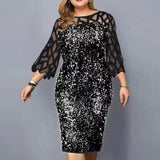 Fashion Sequinis Women Party Dresses New Spring Lace Long-sleeved O-neck Lady Plus Size Dress Vintage Splice Casual Loose Dress