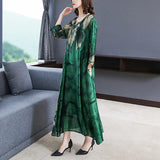 New Summer Vintage Dresses Female Fashion Loose Printed Cotton Iinen 7 Minute Sleeve Dress Women Oversize Long Evening Dresses