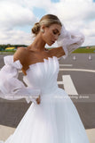 New Design  Boat Neck Detachable Puff Sleeve  Pleats A-Line Wedding Dresses Bridal Gowns Vestido De Noiva Custom Made