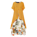 Loose Women Dress Vintage Summer Floral Print Party Dresses Breathable Linen Blend Pacthwork Elegant Women Long Dress