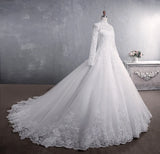 Muslim Wedding Dress 2022 Elegant High Neck With Train Princess Bride Dress Luxury Lace Embroidery Wedding Gown Vestido De Noiva