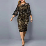 Fashion Sequinis Women Party Dresses New Spring Lace Long-sleeved O-neck Lady Plus Size Dress Vintage Splice Casual Loose Dress