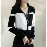 greatnfb Women Knitted Sweater Jacket 2024 Female Autumn Wint Erstriped Slim Slimming Fashion Simple Contrast Color Zipper Cardigan A792