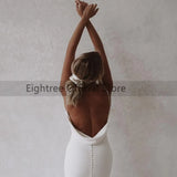 Eightree Mermaid Beach Wedding Dresses Sexy Deep V-neck Backless Bride Dress Long Boho White Fashion Wedding Gowns Custom Made