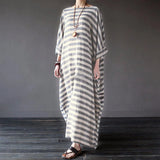 greatnfb Women Cotton Linen Striped Dress 2024 Summer Loose Big Size 4XL 5XL Maxi Dress robe femme Casual Long Boho Kaftan Muslim Dress