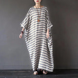 greatnfb Women Cotton Linen Striped Dress 2024 Summer Loose Big Size 4XL 5XL Maxi Dress robe femme Casual Long Boho Kaftan Muslim Dress