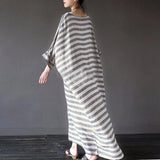 greatnfb Women Cotton Linen Striped Dress 2024 Summer Loose Big Size 4XL 5XL Maxi Dress robe femme Casual Long Boho Kaftan Muslim Dress