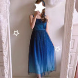 Japanese Fashion Galaxy Blue Starry Dress Women Lolita Summer JSk Soft Sister Cute Fairy Dress Lace Princess Tulle Strap ZR13