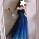 Japanese Fashion Galaxy Blue Starry Dress Women Lolita Summer JSk Soft Sister Cute Fairy Dress Lace Princess Tulle Strap ZR13