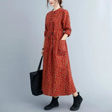 2024 New Arrival Cotton Linen Loose Women Autumn Dress Print Floral Vintage Chinese Style Spring Dress Office Lady Work Dress