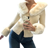 Female Coat, Solid Color Turn-Down Collar Long Sleeve Ribbed Greatcoat for Fall Winter, Apricot/Brown